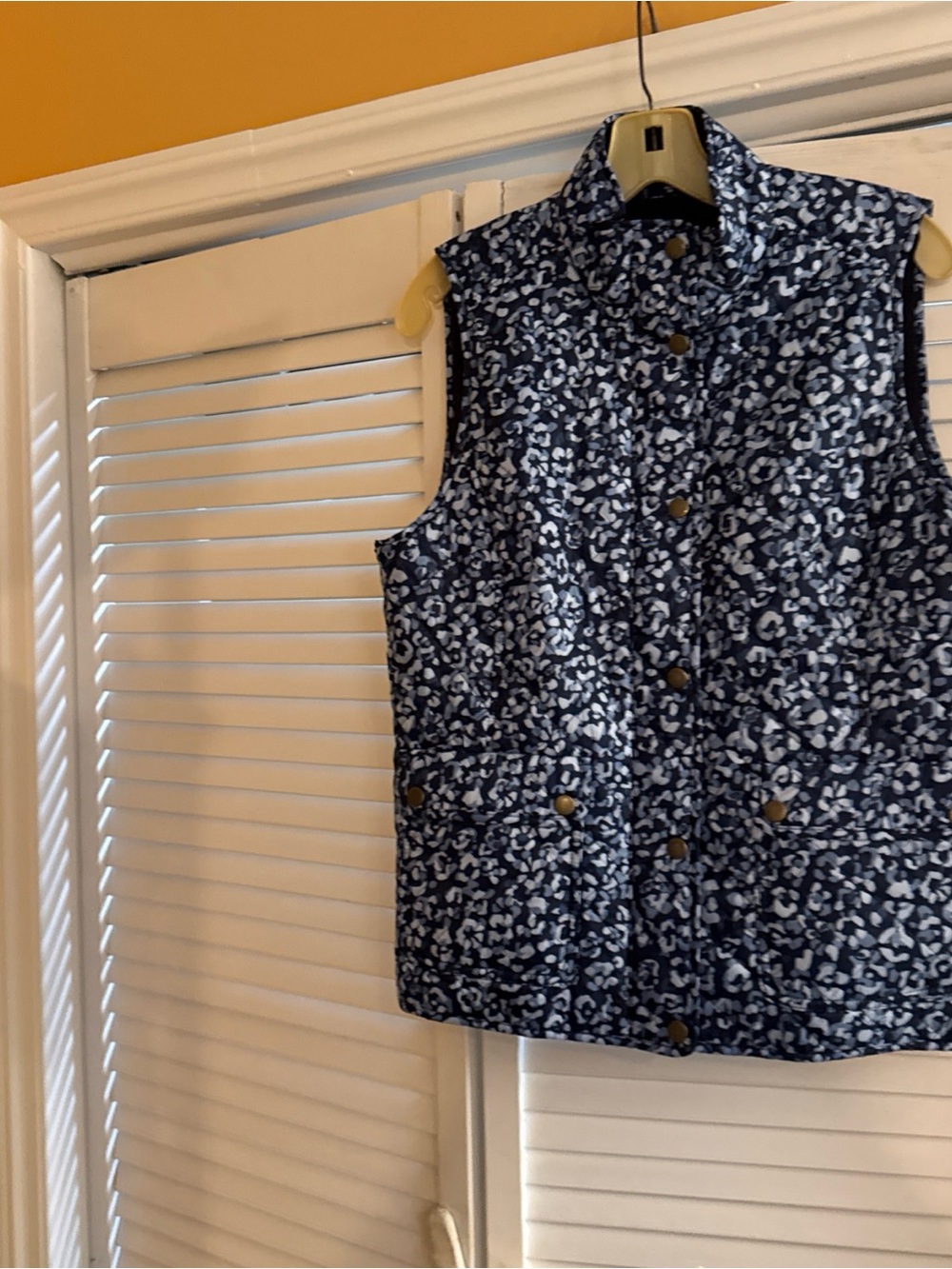 Talbots Navy Quilted Vest with White Floral-Style Print